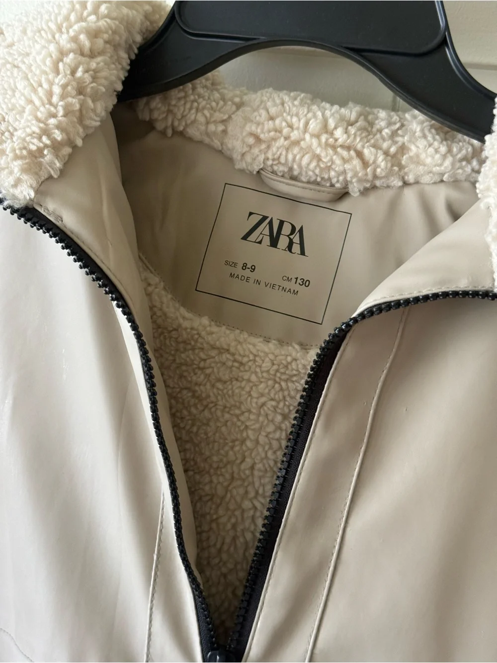 Zara Beige soft rubber Teddy coat with Sherpa Lining, waterproof!